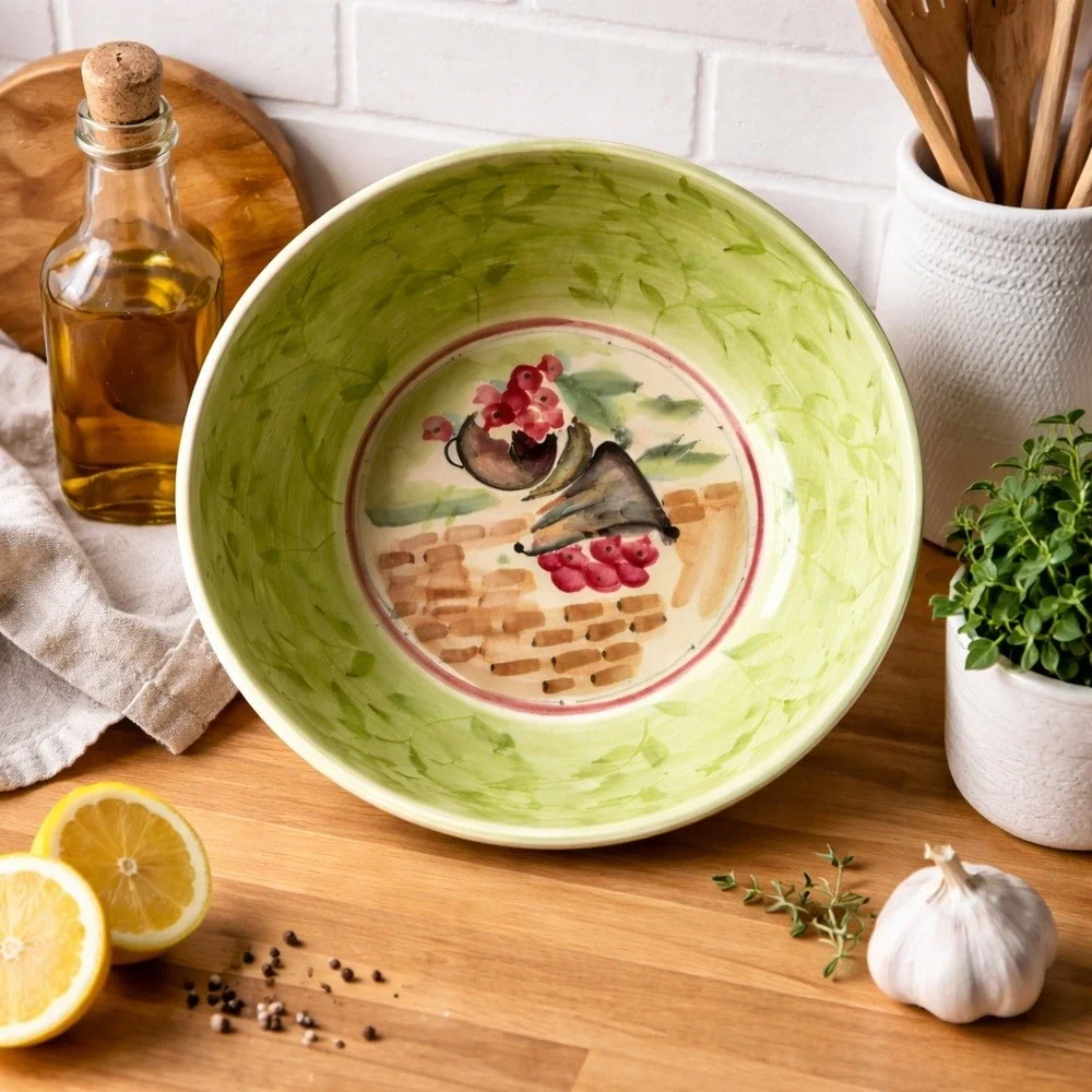 Michal Sparks Estate of Mind Bowl Zrike‎ Hand Painted Green Cornucopia Vintage